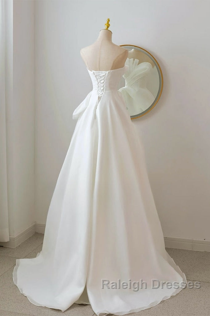 A-Line White Organza Long Prom Dress, White Long Formal Dress