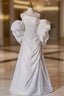 A Line White Pleats Long Wedding Dresses