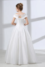 A-Line White Satin Lace Off The Shoulder Wedding Dresses