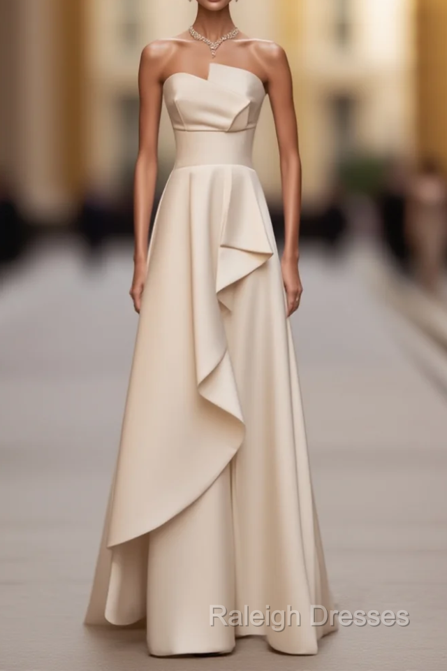 A-Line White Satin Strapless Wedding Dress