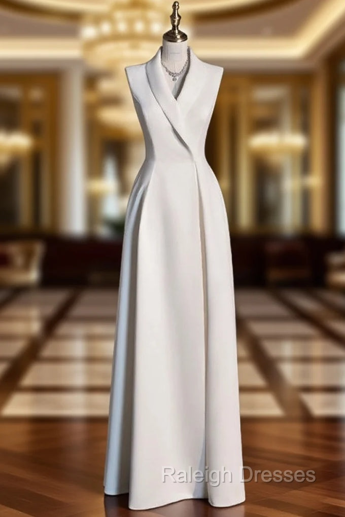 A-Line White V-neck Sleeveless Prom Dress Main image