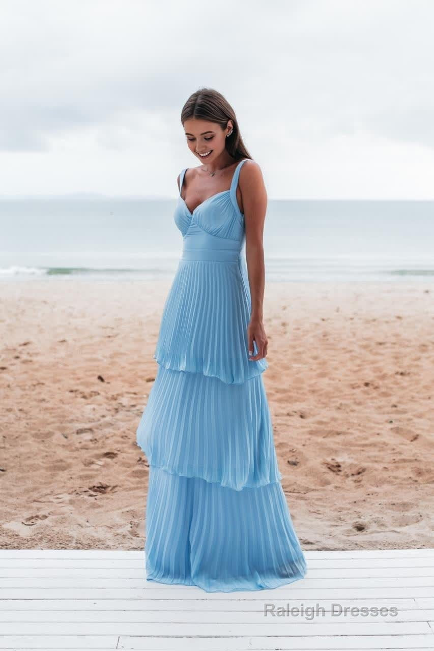 A Line Wide Straps Blue Sleeveless Floor Length Prom Dress,Blue Bridesmaid Dress