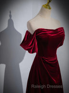 A-Line Wine Red Velvet Sweetheart Wedding Party Dress, Wine Red Velvet Prom Dress