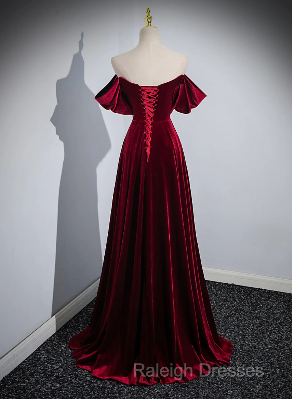 A-Line Wine Red Velvet Sweetheart Wedding Party Dress, Wine Red Velvet Prom Dress
