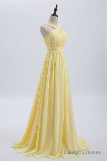 A-Line Yellow Chiffon Long Bridesmaid Dress