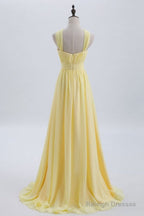 A-Line Yellow Chiffon Long Bridesmaid Dresses