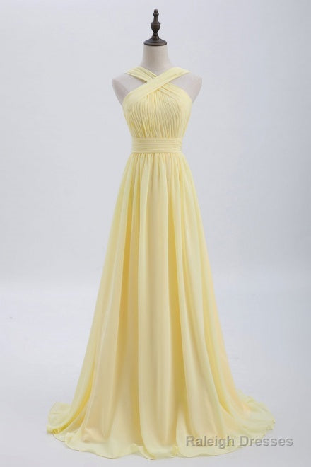 A-Line Yellow Chiffon Long Bridesmaid Dress Main image