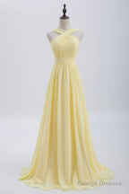 A-Line Yellow Chiffon Long Bridesmaid Dresses