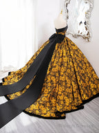A-Line Yellow Satin Lace Long Prom Dresses Yellow Long Prom Dresses