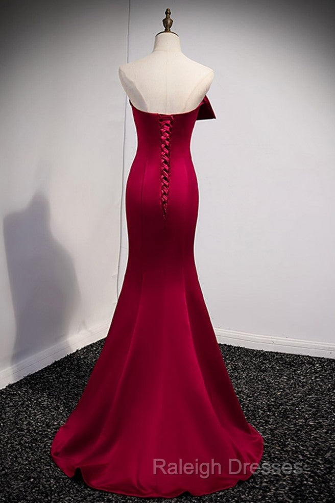A Noble And Minimalist Wine Red Sleeveless Off Shoulder Ball Dress With Wine Red Strapless Backless Straps And Ground Length Fishtail Evening Dress