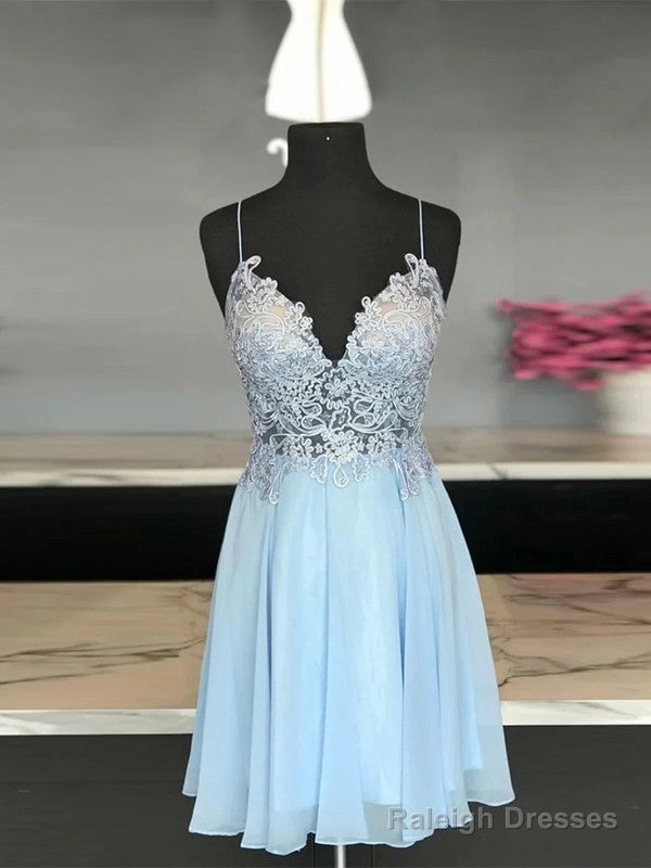 A-Shaped Princess Chiffon Sticker Fine Shoulder Strap Sleeveless Short Homecoming Dresses Main image