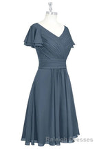 Red Chiffon V Neck Ruffled A Line Short Bridesmaid Dresses