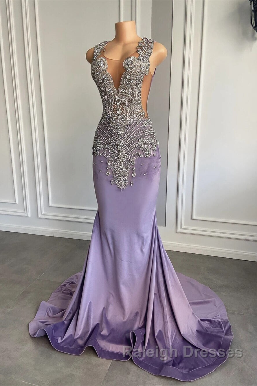 Lilac Mermaid Prom Dress with Scoop Neckline Sleeveless and Crystal Beadings Secondary image