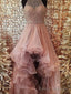 2026 Glamorous Pink Beading Layers Asymmetrical Tulle Prom Dresses