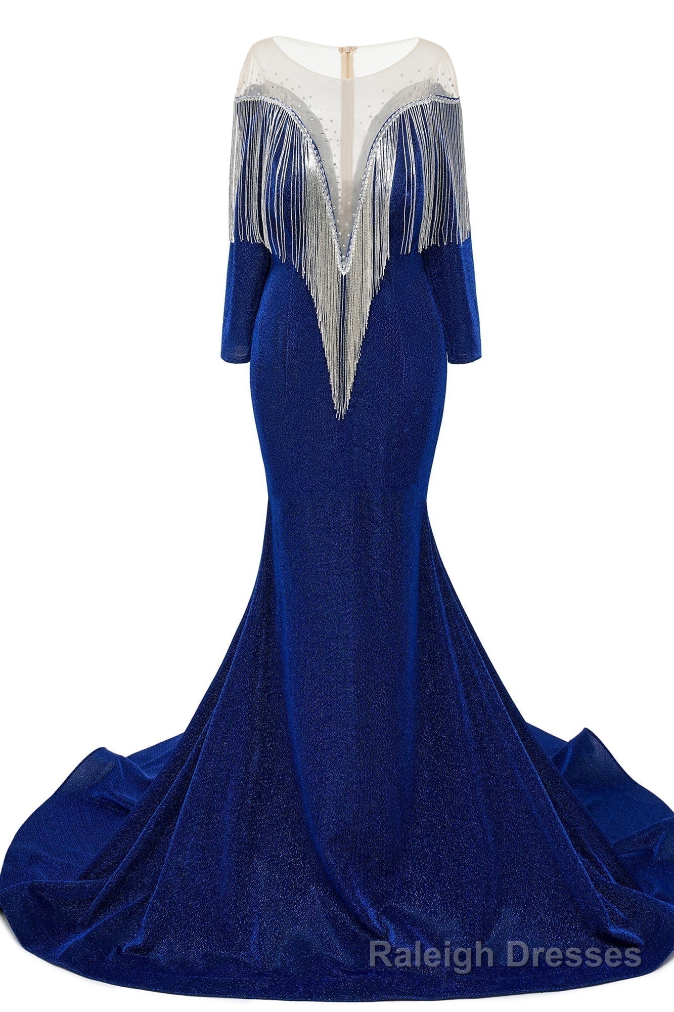 Deep V-neck Shiny Gray Prom Dresses Long sleeves Mermaid Evening Party Dresses