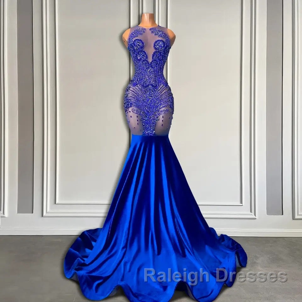 Sleeveless Royal Blue Scoop Neck Mermaid Prom Dress with Beadings Secondary image