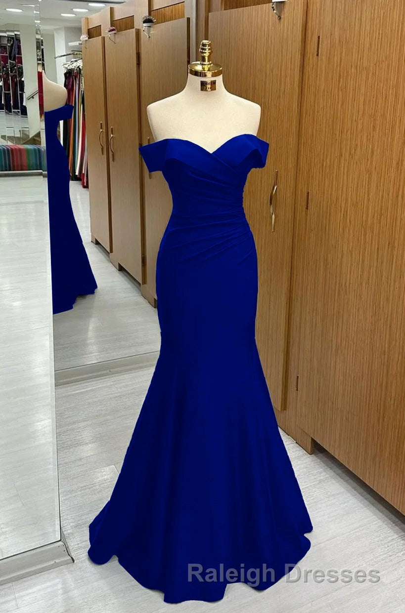Long Navy Prom Dresses Mermaid Off-the-Shoulder Sweetheart Sleeveless