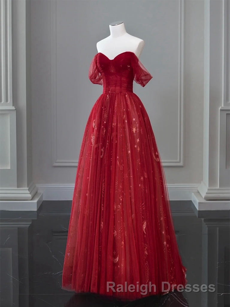 A-Line Off Shoulder Tulle Lace Dark Blue Long Prom Dress, Dark Blue Long Evening Dress