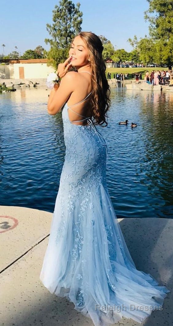 Light Blue Mermaid Lace Prom Dress , Pageant Dress, Evening Dress, Dance Dresses Secondary image