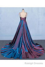 A Line V Neck Sleeveless Prom Dress, Spaghetti Straps Long Evening Dresses