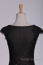 Black Off The Shoulder Sheath Prom Dresses Lace&Tulle Floor Length With Applique & Slit