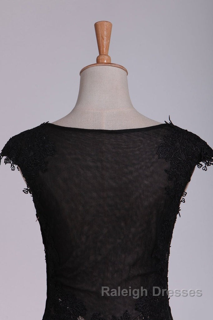 Black Off The Shoulder Sheath Prom Dresses Lace&Tulle Floor Length With Applique & Slit