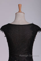 Black Off The Shoulder Sheath Prom Dress Lace&Tulle Floor Length With Applique & Slit