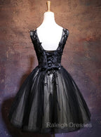 Adorable Black V Neckline Lace and Tulle Prom Dress, Short Prom Dress