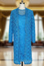Adorable Blue Lace Knee Length Mother of the Bride Dresses Sheer with 3/4 Sleeves Long Jacket