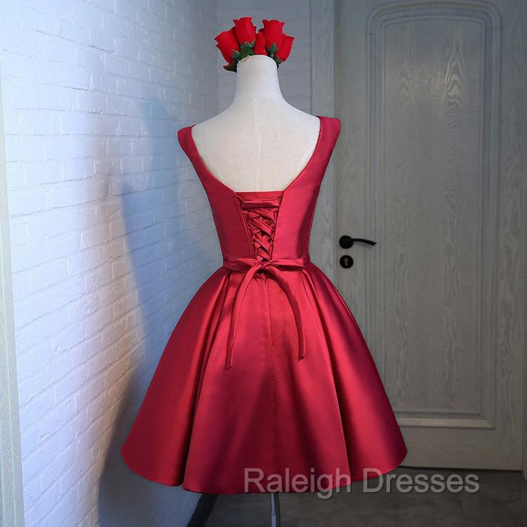 Adorable Cute Wine Red Satin Short Prom Dress , New Party Dress Secondary image