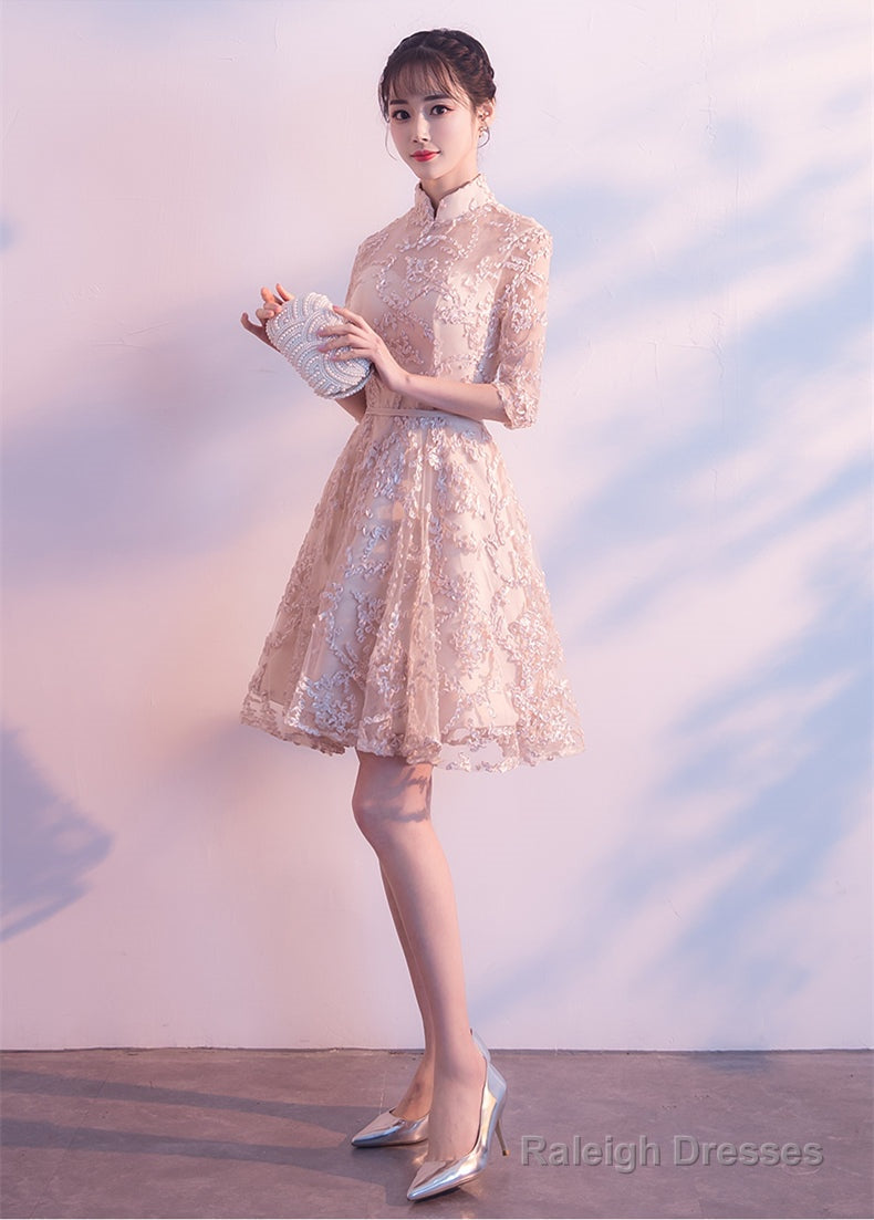 Adorable High Neckline Lace Short Party Dress Formal Dress, Lace Short Prom Dress Secondary image