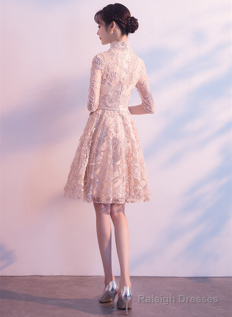 Adorable High Neckline Lace Short Prom Dresseses Lace Short Prom Dresses