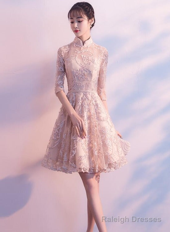 Adorable High Neckline Lace Short Party Dress Formal Dress, Lace Short Prom Dress Main image