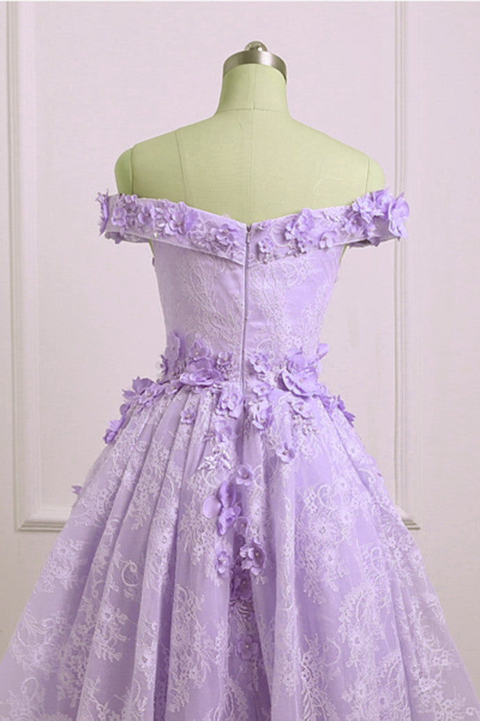 Adorable Lace Light Purple High Low Homecoming Dresses Cute Sweetheart Prom Dresses