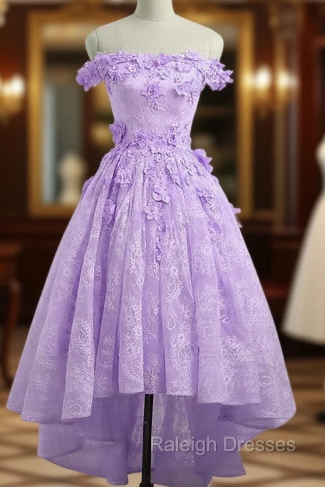 Adorable Lace Light Purple High Low Homecoming Dress, Cute Sweetheart Prom Dress