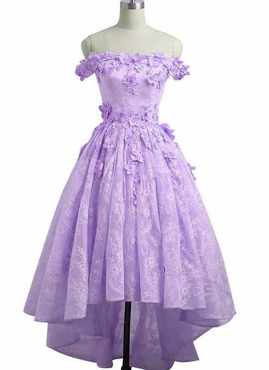 Adorable Lace Light Purple High Low Homecoming Dresses Cute Sweetheart Prom Dresses