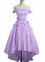 Adorable Lace Light Purple High Low Homecoming Dresses Cute Sweetheart Prom Dresses