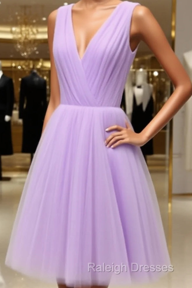 Adorable Lavender V-Neckline Short Tulle Prom Homecoming Dresses