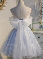 Adorable Light Blue Tulle Sweetheart Straps Party Dress With Lace, Short Tulle Prom Dresses