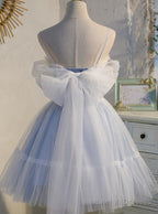 Adorable Light Blue Tulle Sweetheart Straps Prom Dresses With Lace Short Tulle Prom Dress