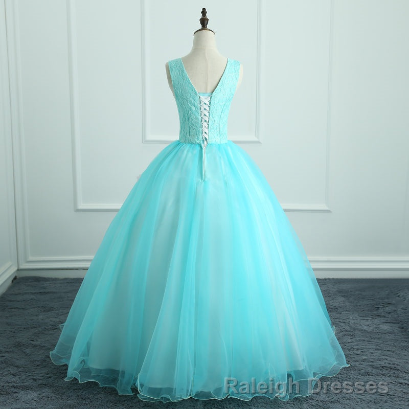 Adorable Light Blue Tulle with Flowers Floor Length Ball Gowns Formal Dress, Blue Sweet 16 Dresses Main image