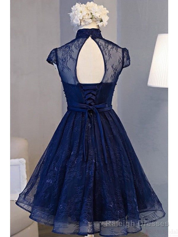 Adorable Navy Blue High Neckline Party Dress , Wedding Party Dresses