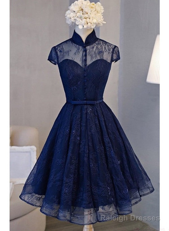 Adorable Navy Blue High Neckline Party Dress , Wedding Party Dresses Main image