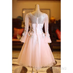 Adorable Pink Tulle Knee Length Long Sleeves Prom Dresses Pink Homecoming Dresses