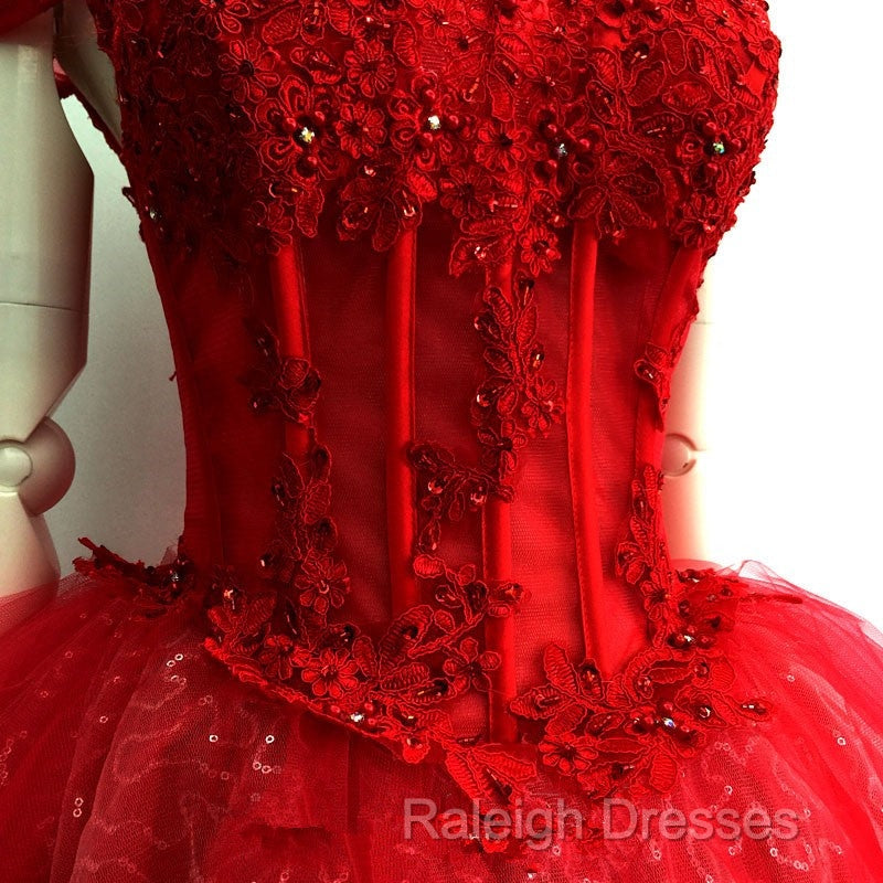 Adorable Red Sweetheart Shiny Tulle Off Shoulder Short Homecoming Dress, Red Party Dress Secondary image