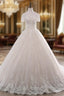 Adorable Vintage Wedding Dresses Short Sleeve With Beading Boat Neck Wedding Dress