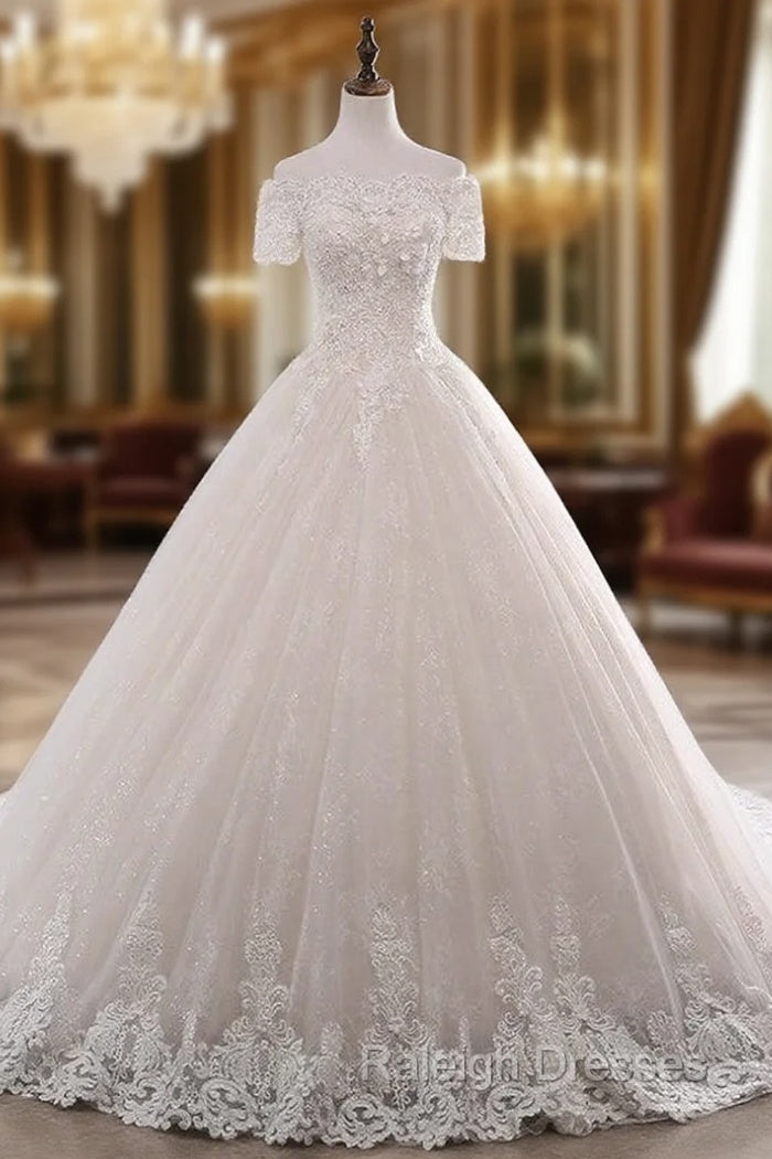 Adorable Vintage Wedding Dress Short Sleeve With Beading Boat Neck Wedding Dresses Main image
