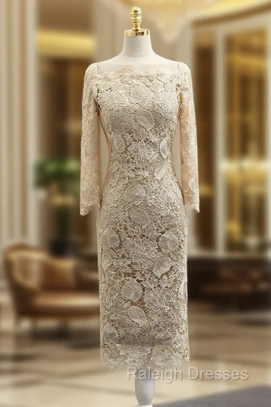 Advanced Champagne Sheath Long Sleeve Knee Length Mother Of The Bride Dresses