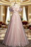Advanced Pink Tulle Sequins Off the Shoulder Prom Dress