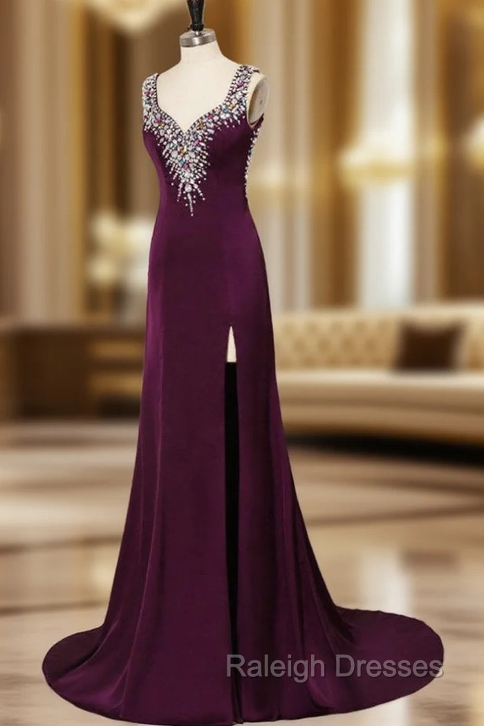 Advanced Sexy Backless Crop Top Rhinestone Long Purple Prom Dresses Main image